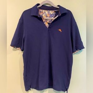 Tommy Bahama Polo Shirt Men’s Navy Blue Tropical Button Up Golf Size MEDIUM